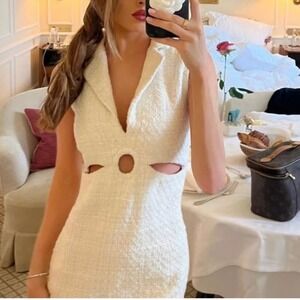 Zara textured ivory tweed cutout mini dress